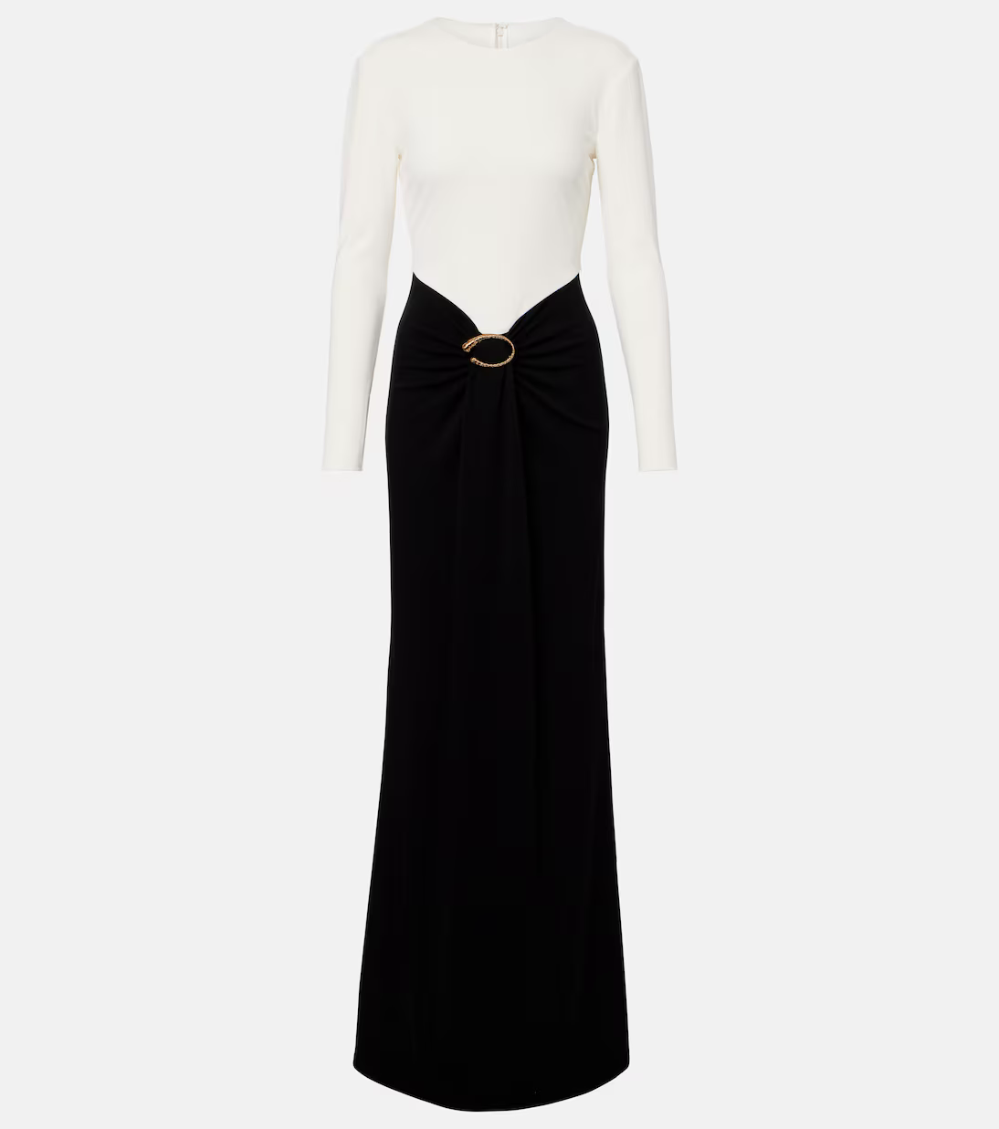 RM Waterfall Twist Drape Contrast Jersey Gown Maxi Dress in Black/white