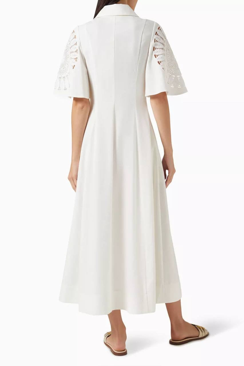 CLE Valentina Linen-cotton Lace-sleeve Midi Maxi Dress
