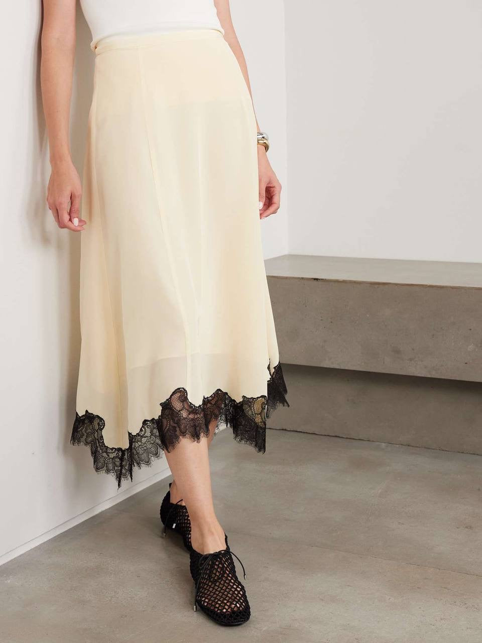 UJ Bette Cream Top | Asymmetrical Rosine Midi Skirt | Silk Set