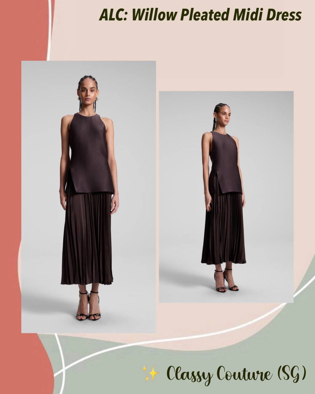 ALC Willow Sleeveless Pleated Midi Dress