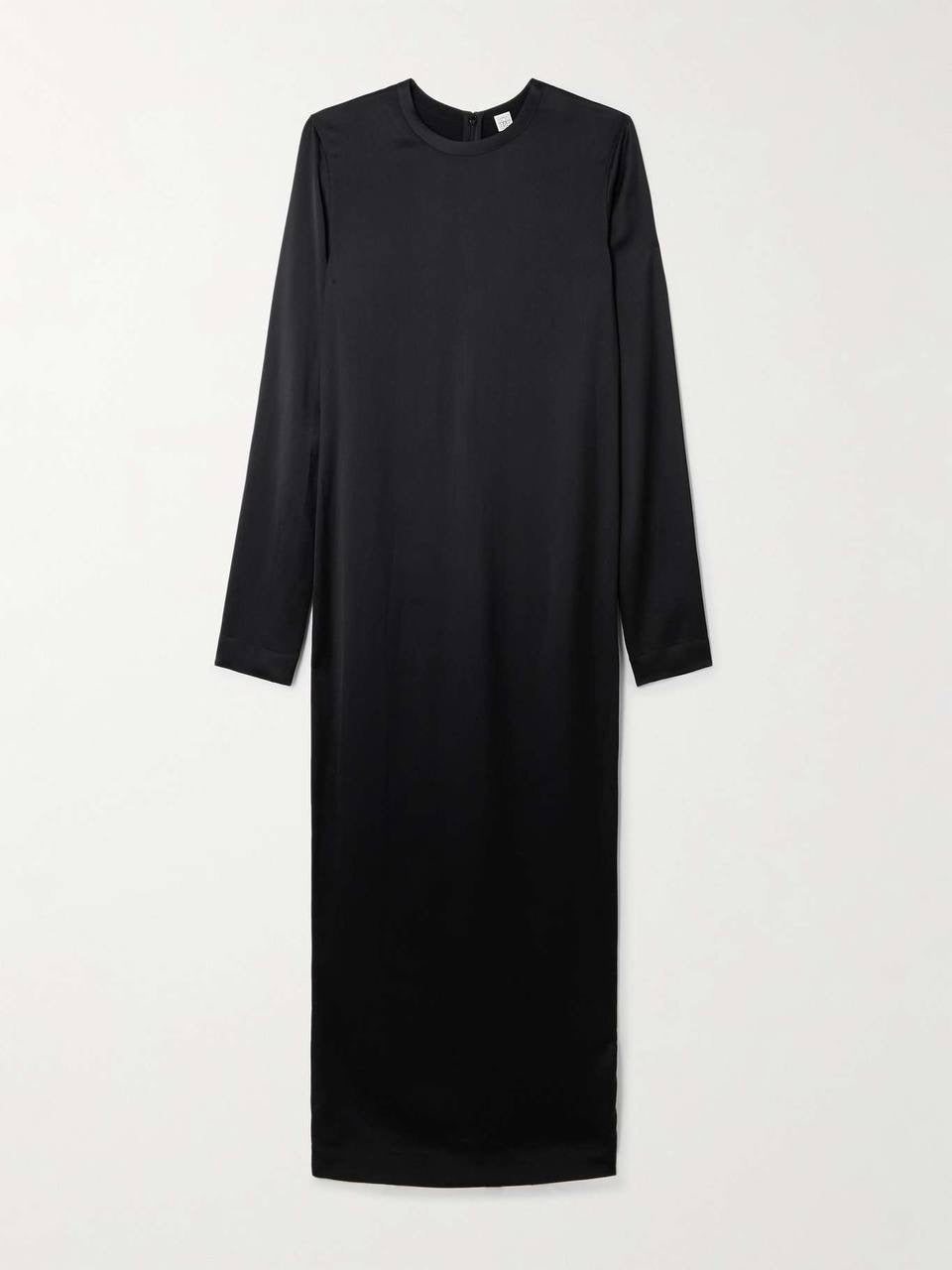 TOT Viscose Satin High-Neck Long Sleeve Midi Maxi Dress