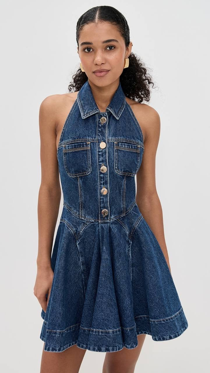 SP Denim Sleeveless Flared Mini Dress Jisoo