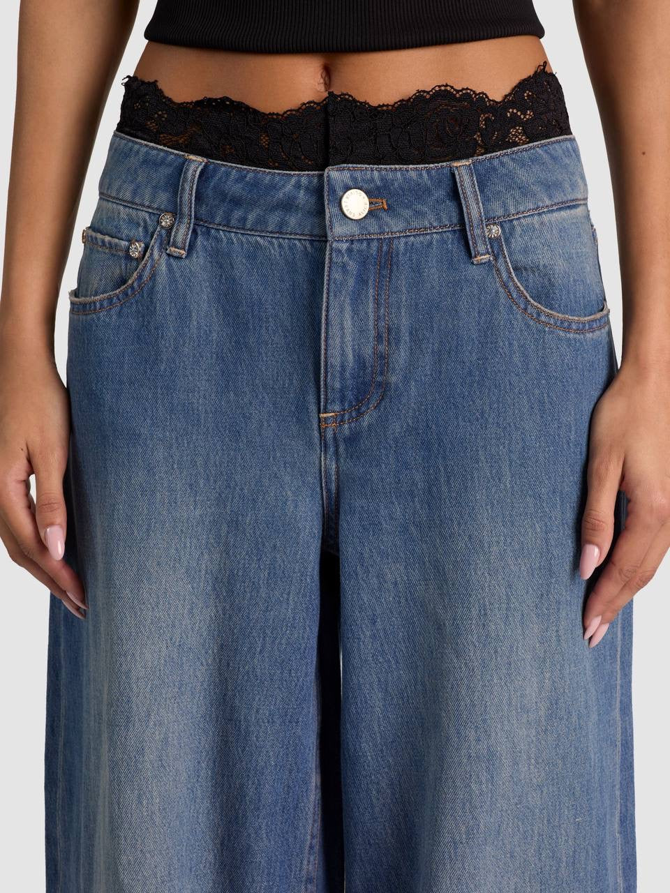 lan Lace Trim Mid-rise Baggy Wide-leg Jeans