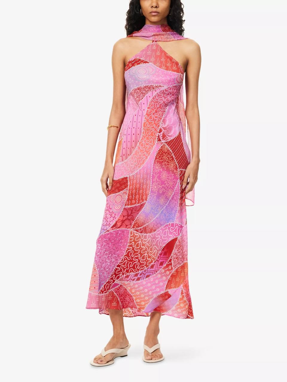 RX Hayley Detachable-Scarf Silk Midi Dress