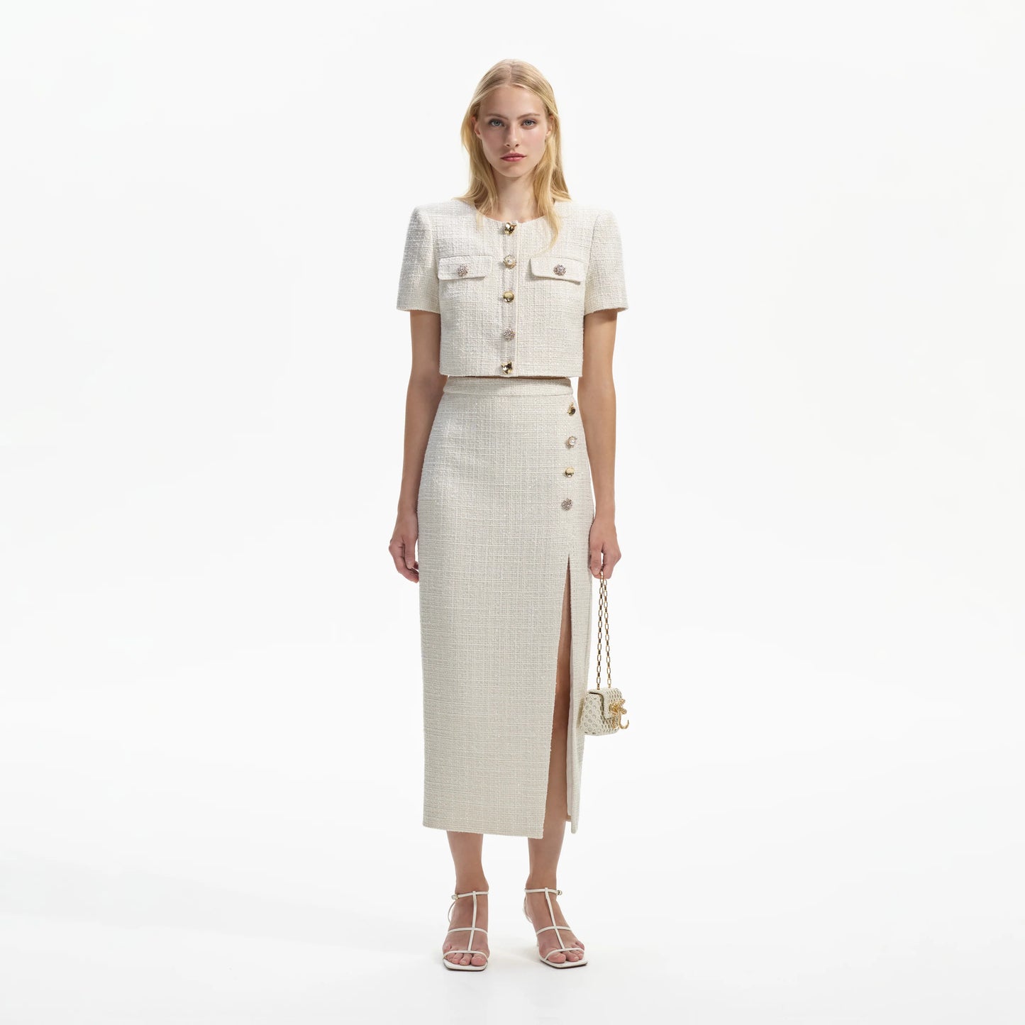 SP Cream Boucle Crop Top | Midi Skirt | Set