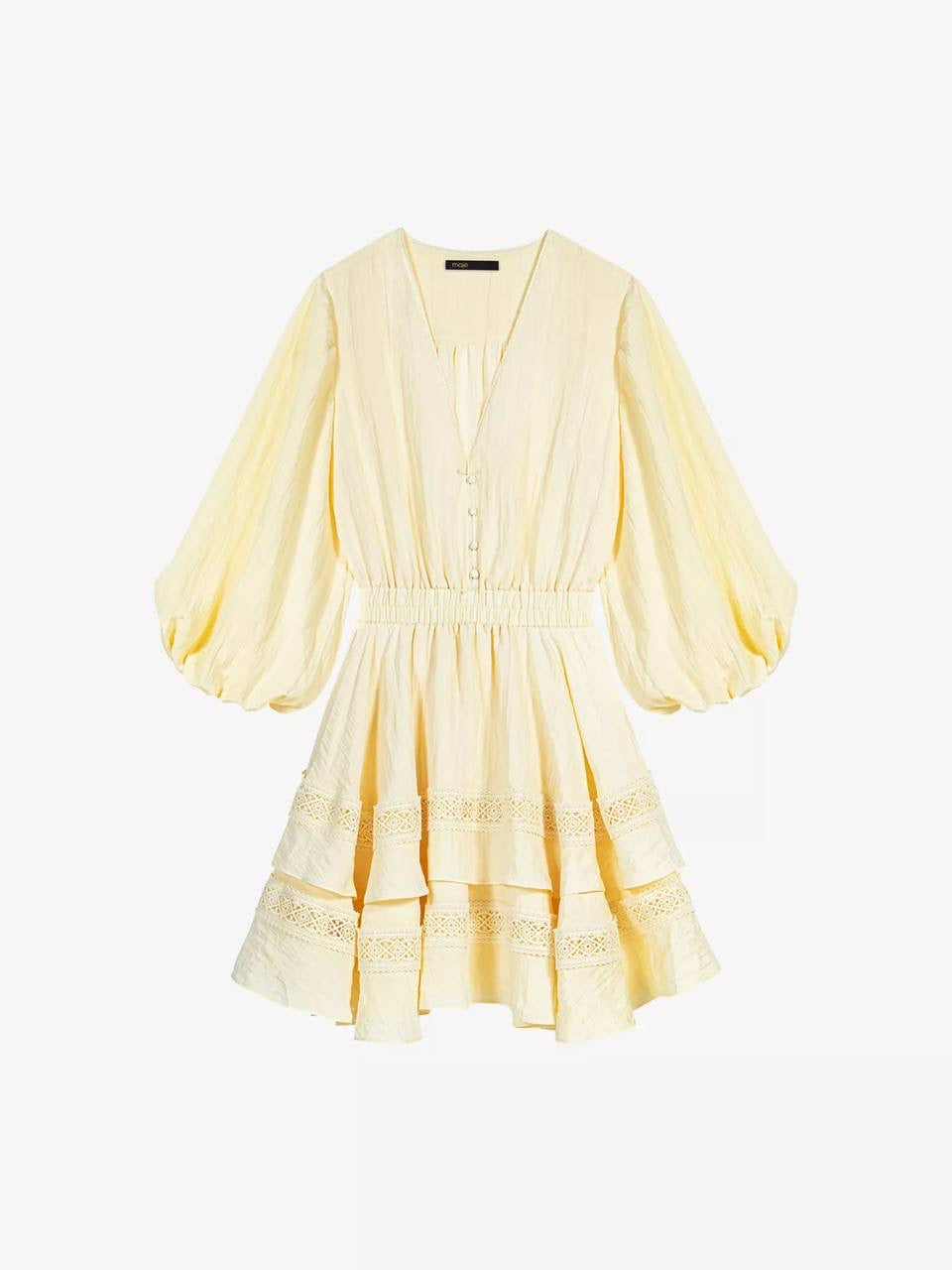 MJ Rapapamy Yellow Short V-Neck Ruffled Mini Dress