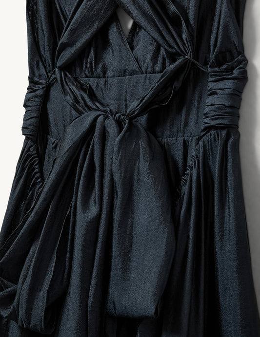 Gilian Plunge Halter Viscose-blend Chiffon Tie-back Gown Maxi Dress in Navy Blue