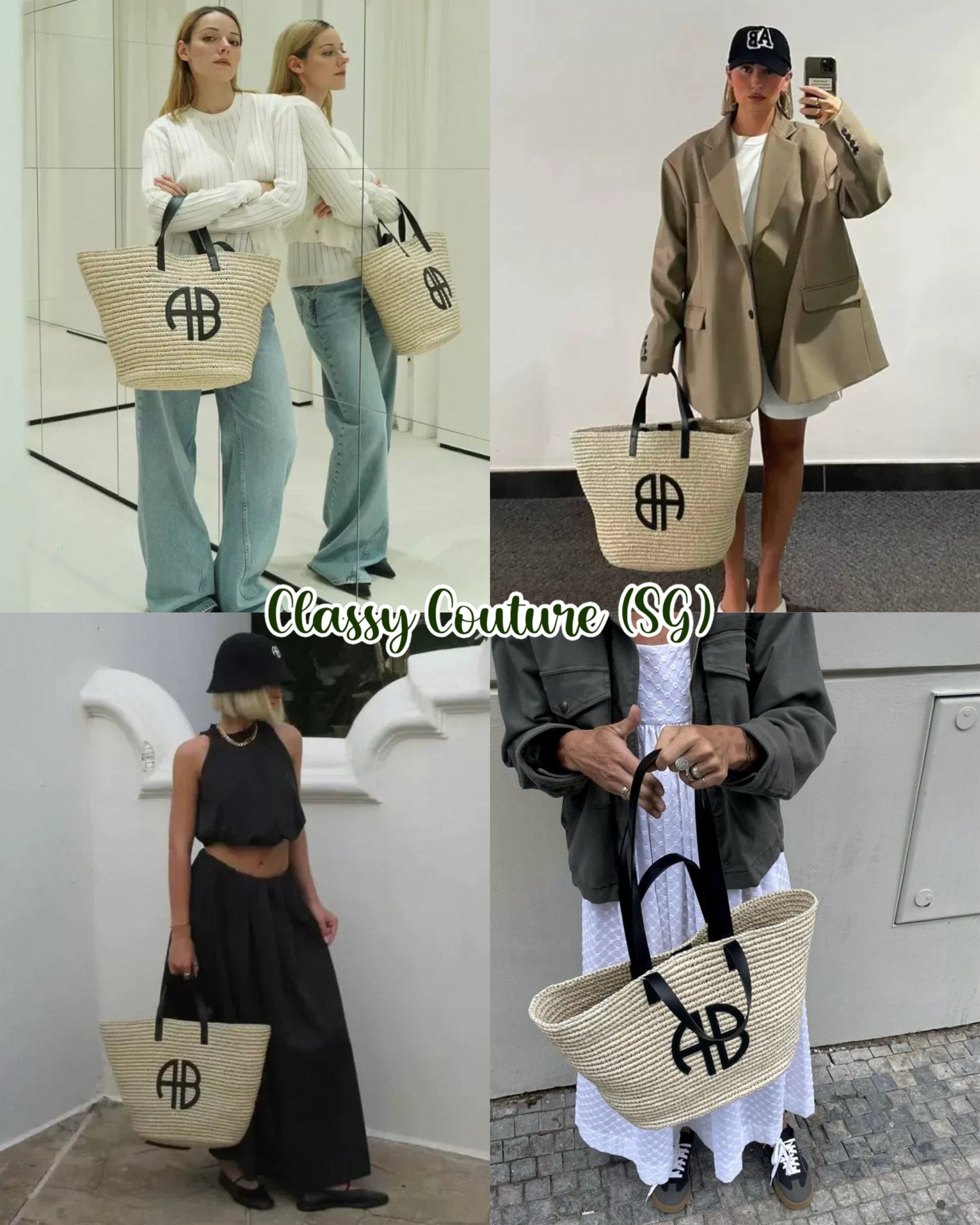 AB Palermo Leather Trim Raffia Straw Large Tote Bag