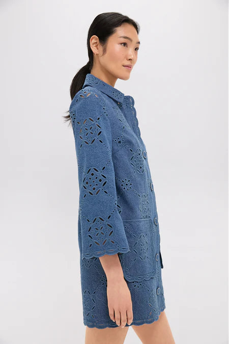 VB Erilyn Eyelet Cotton Mini Dress in Sea Glare Blue