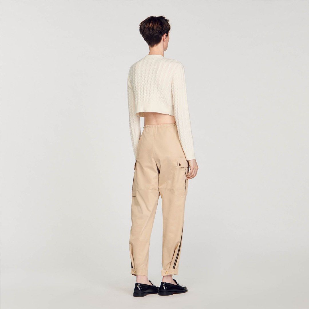 SD Elina Cable Knit Coatigan with faux pearl wool-cashmere cropped cardigan