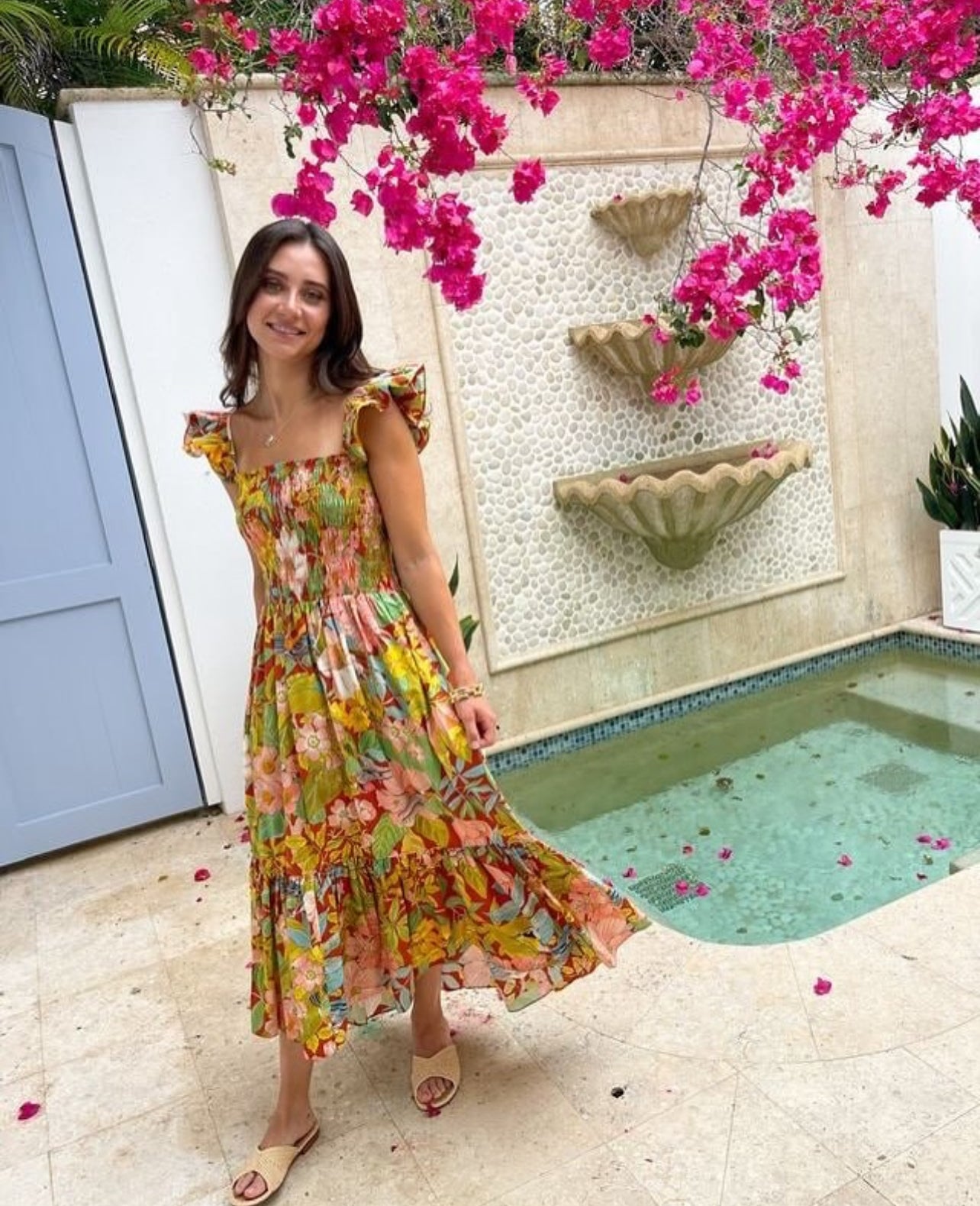 CC Ruby Smocked Cotton Midi Dress