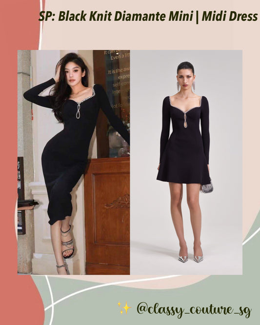 SP Black Knit Diamante Mini | Midi Dress | viscose-blend