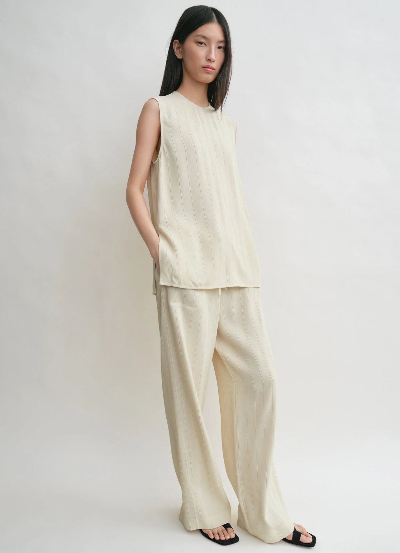 Tot Woven Stripe Top | Pants | Viscose-Linen Set