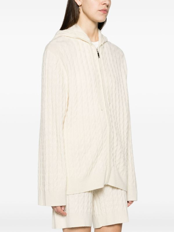 Tot Bevy Cable Knit Wool-Cashmere Hoodie Jacket