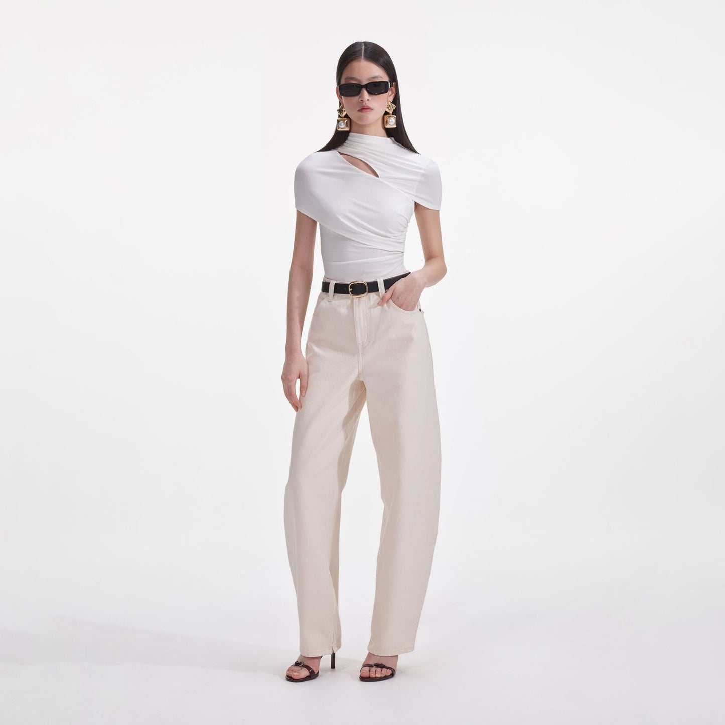 SP Cream Jersey Gathered Top