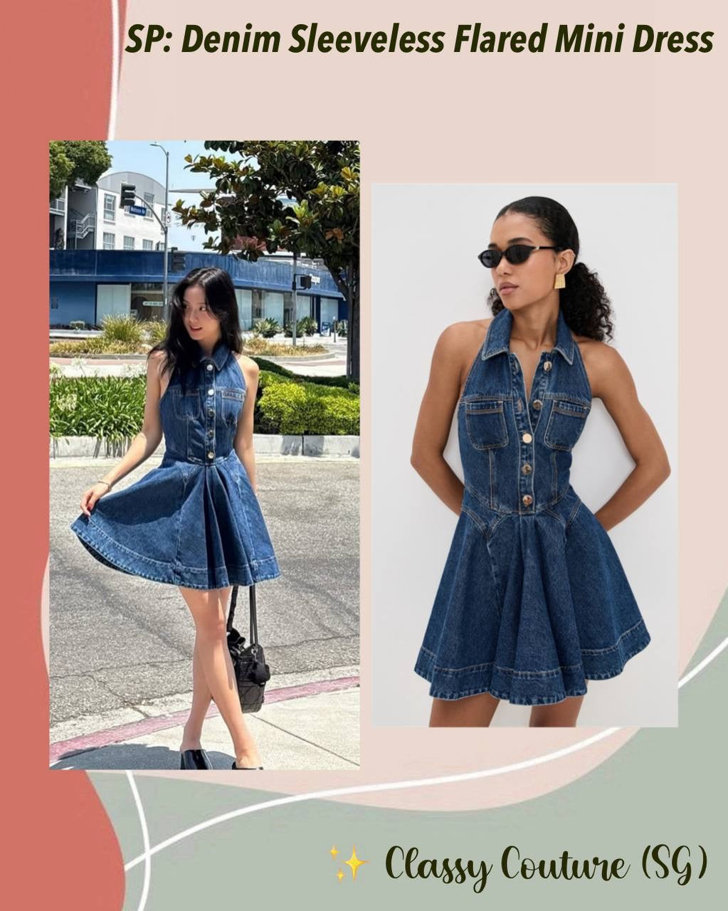 SP Denim Sleeveless Flared Mini Dress Jisoo