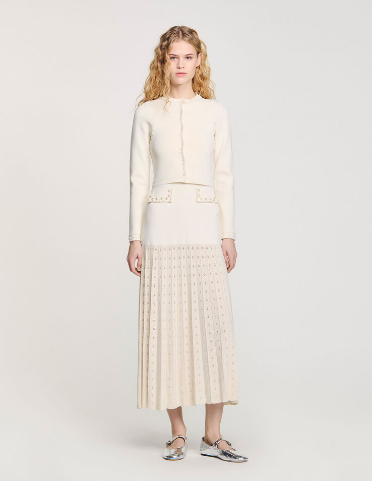 SD Pearl Bead Knit Maxi Dress | Cropped Cardigan with Pearl Buttons | Set