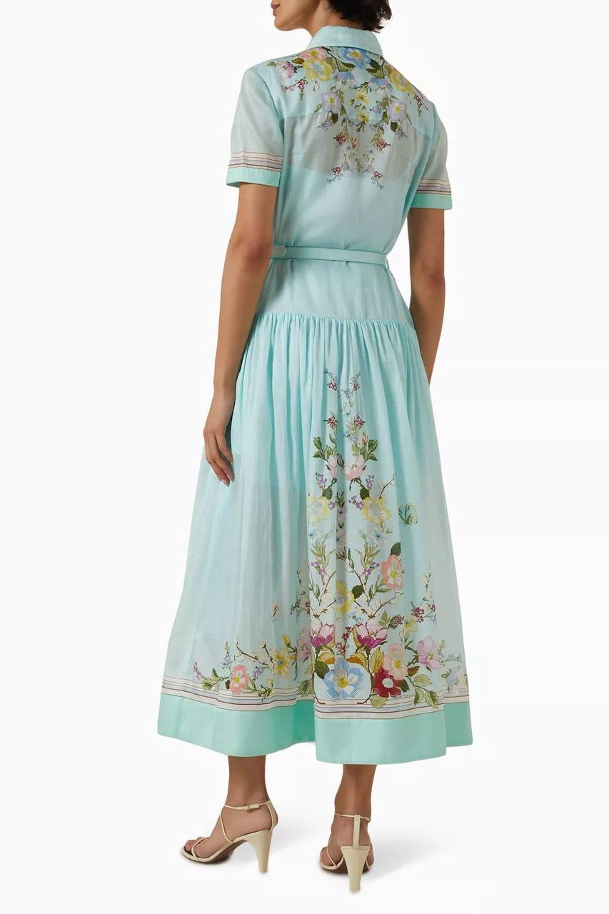 SP Mint Floral Organza Midi Dress