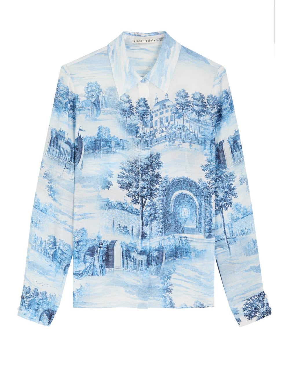 AO Willa Long Sleeved Silk Blouse Shirt in Chateau Blue