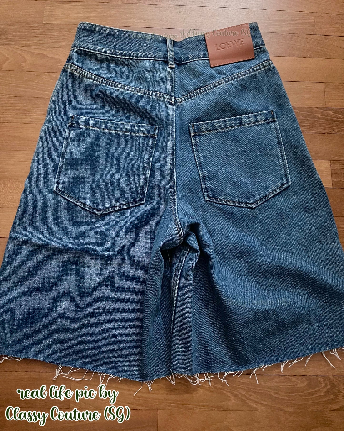 LW Anagram Frayed Cotton Denim Bermuda Shorts Jorts