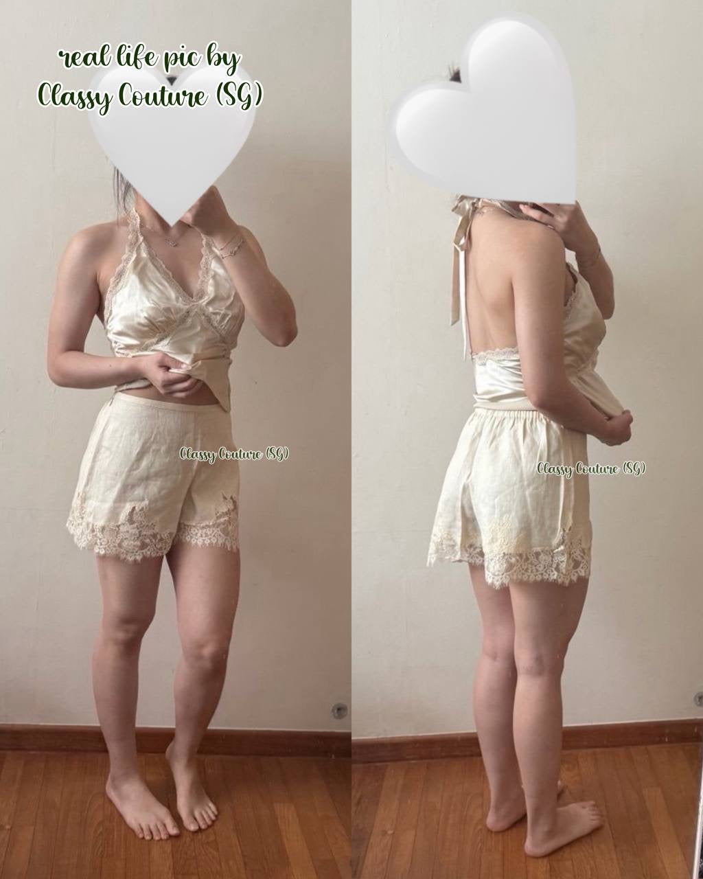 3 Colors! Ref Fern Lace-insert Linen Shorts
