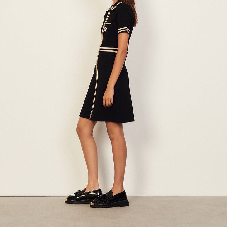 SD Short-Sleeved Mini Dress With Contrast Trim | Short Jacket-Style Coatigan Top | High-Waisted Knitted Skirt