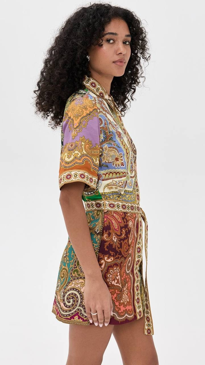 ALM Clemenza Spliced Linen-Viscose Mini Dress