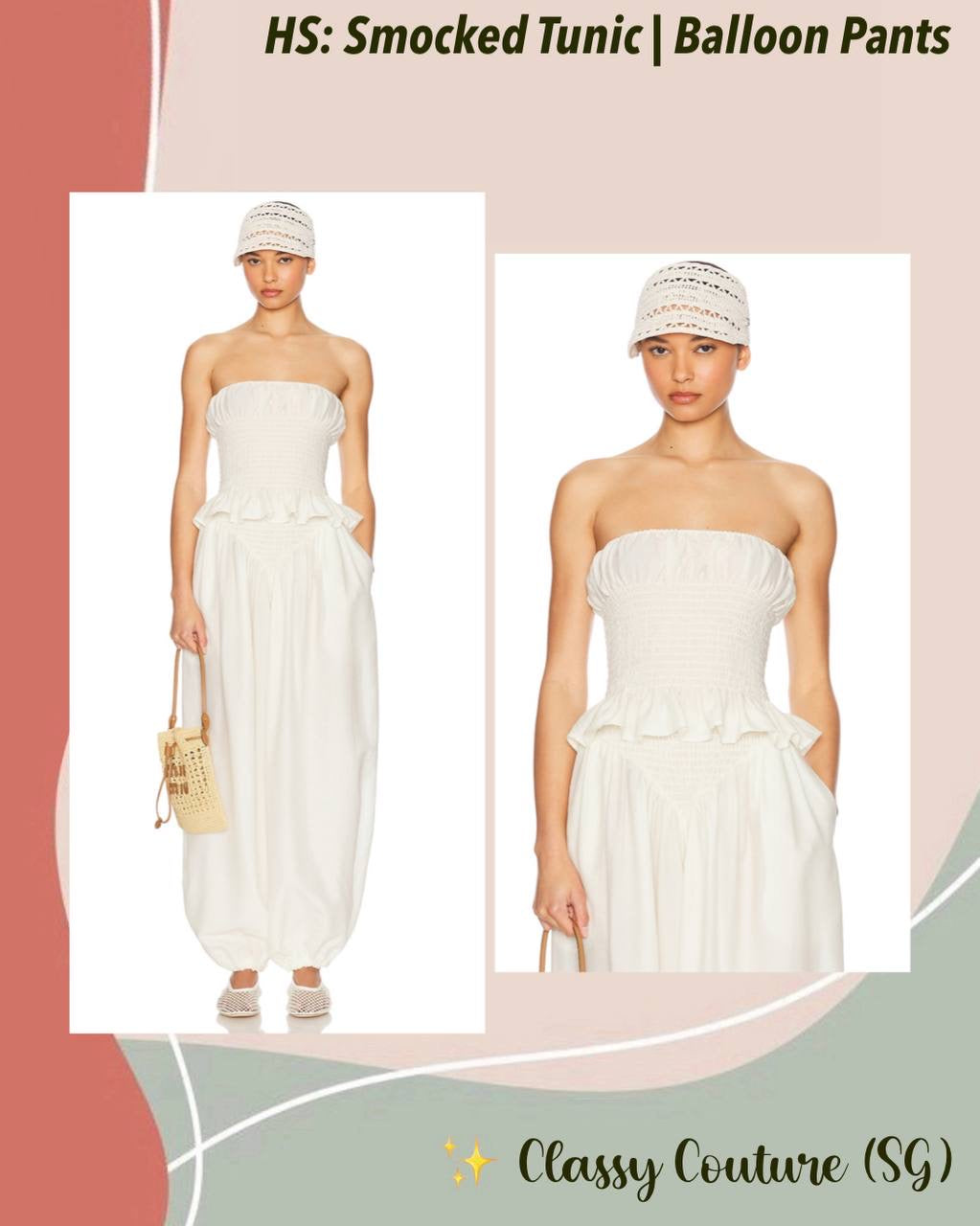 HS Smocked Tunic Bandeau Top | Balloon Pant | Wool-Silk Set