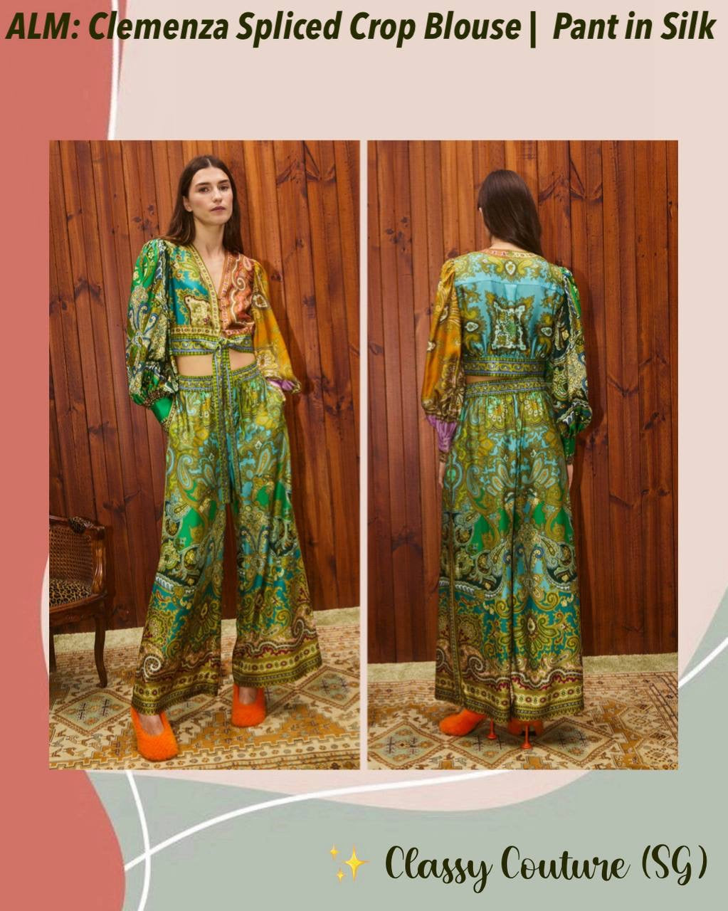 ALM Clemenza Spliced Crop Silk Blouse | Pants | Set