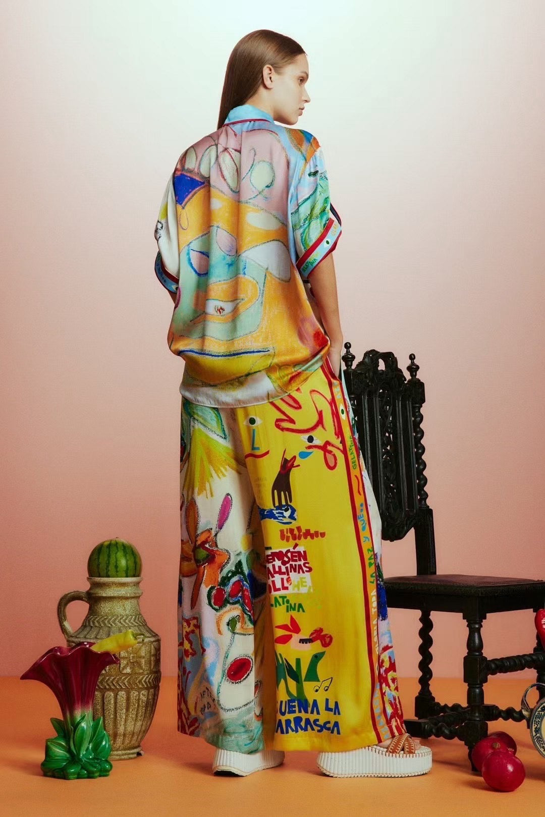 ALM La Charrasca & Franca & Atlas Silk Satin Shirt | Pants | Set