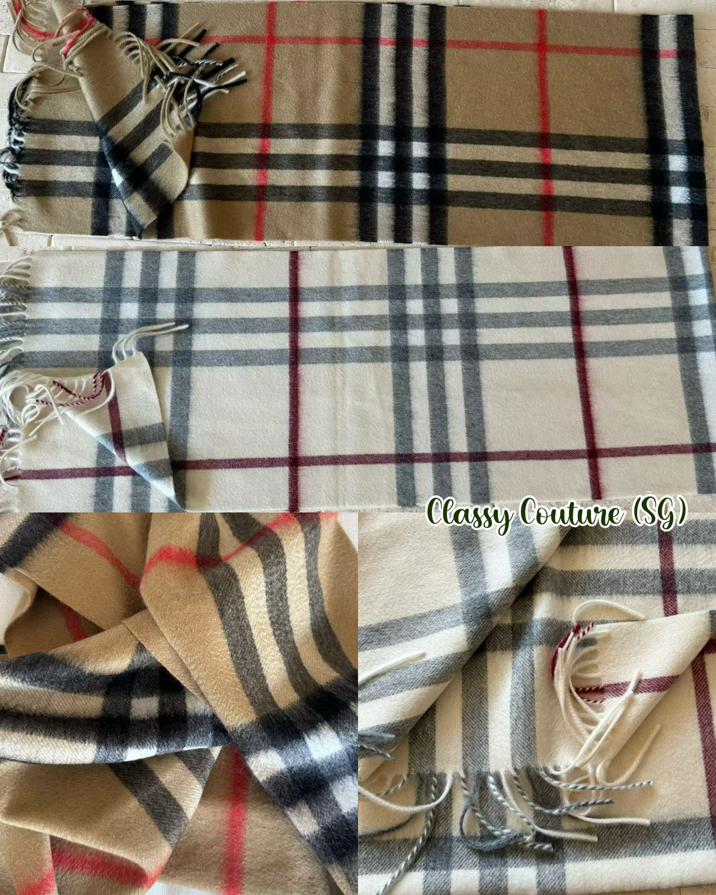 BBR Fringed Check Cashmere Scarf (168 x 30cm / 66.1 x 11.8in)