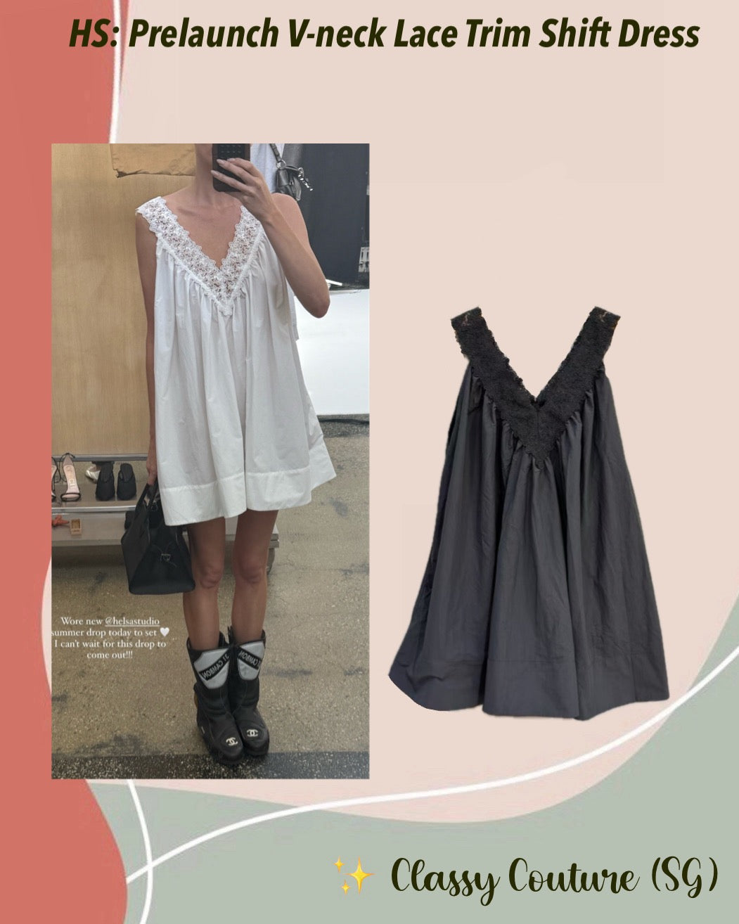 HS Lace Tech Poplin Mini Dress in White & Black