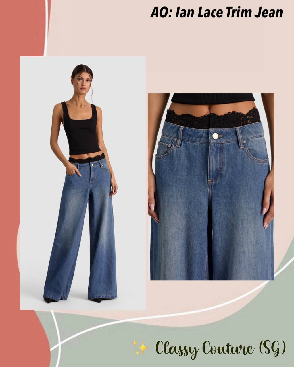 lan Lace Trim Mid-rise Baggy Wide-leg Jeans