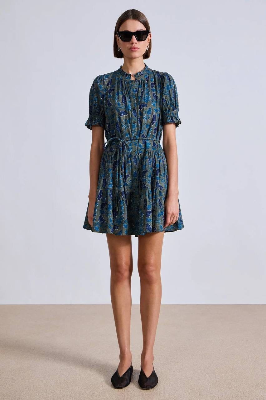 AA Las Alturas Cotton Mini Dress in Malene Floral Olive