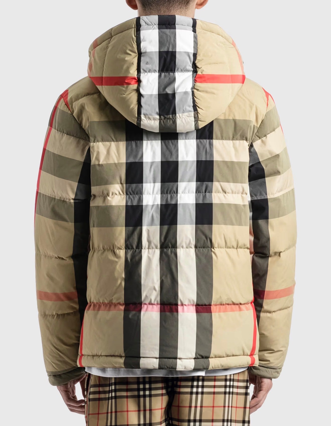 BBR Men’s / Unisex Reversible Check Nylon Puffer Hooded Jacket (Down feather-filled)