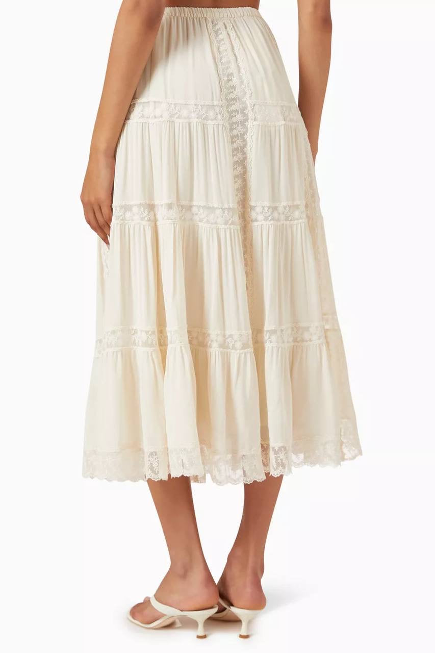 Ref Maevie Viscose Lace Trim Midi Skirt