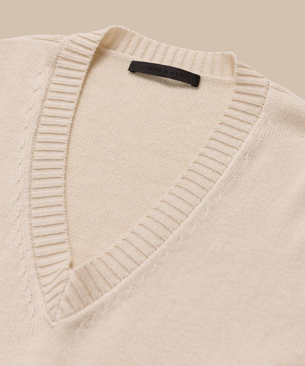 JK Simone V-Neck Wool-Cotton Pullover Sweater