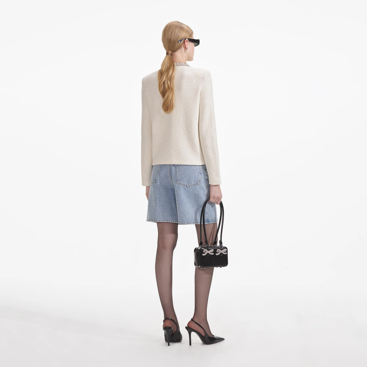 SP Cream Textured Knit Embellished Cardigan