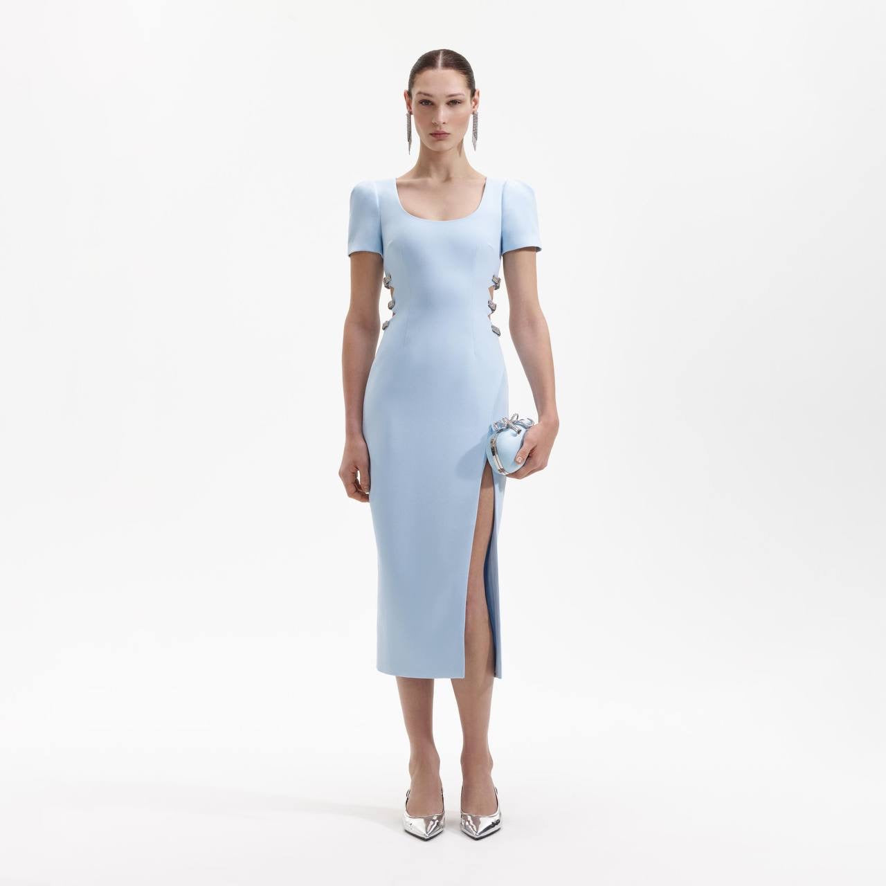 SP Blue Crepe Split Midi Dress