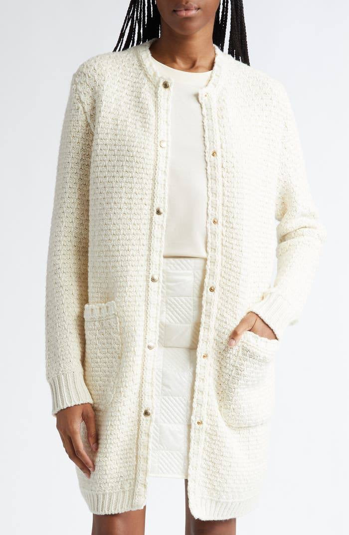 MC Mixed Media Padded Down Wool-Cotton Long Cardigan