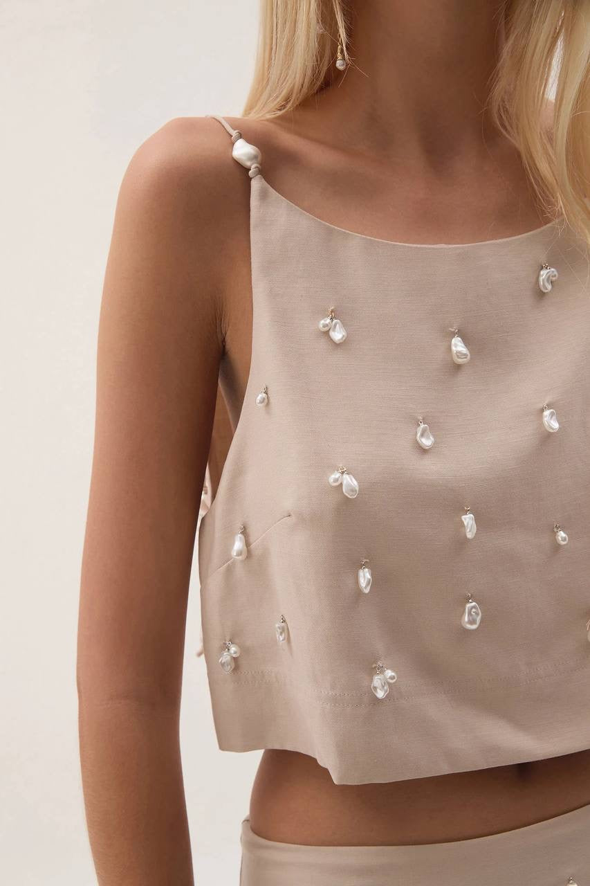 AJ Akoya Crop Top | Mini Skirt | Linen-blend Set