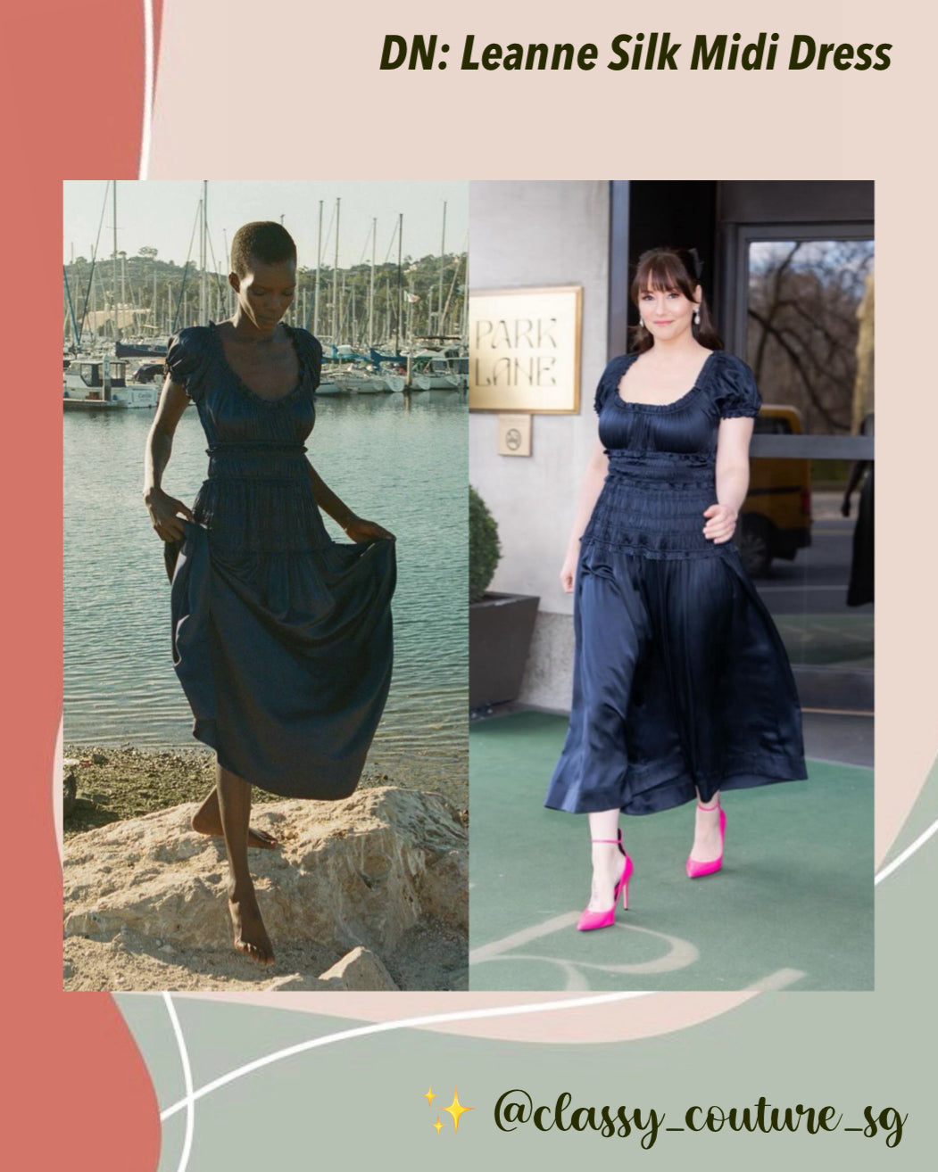 DN Leanne Midi Dress in Navy Blue Silk