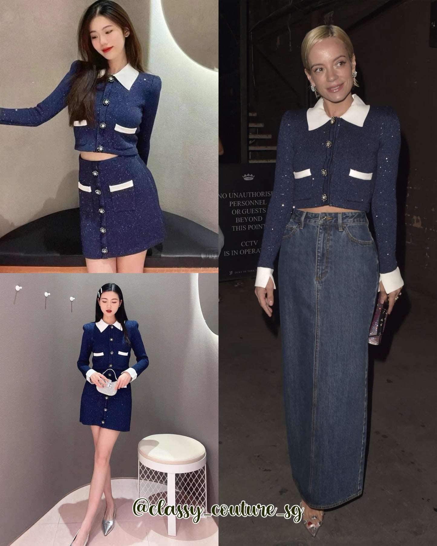 SP Navy Contrast Collar Cardigan | Mini Skirt | Set