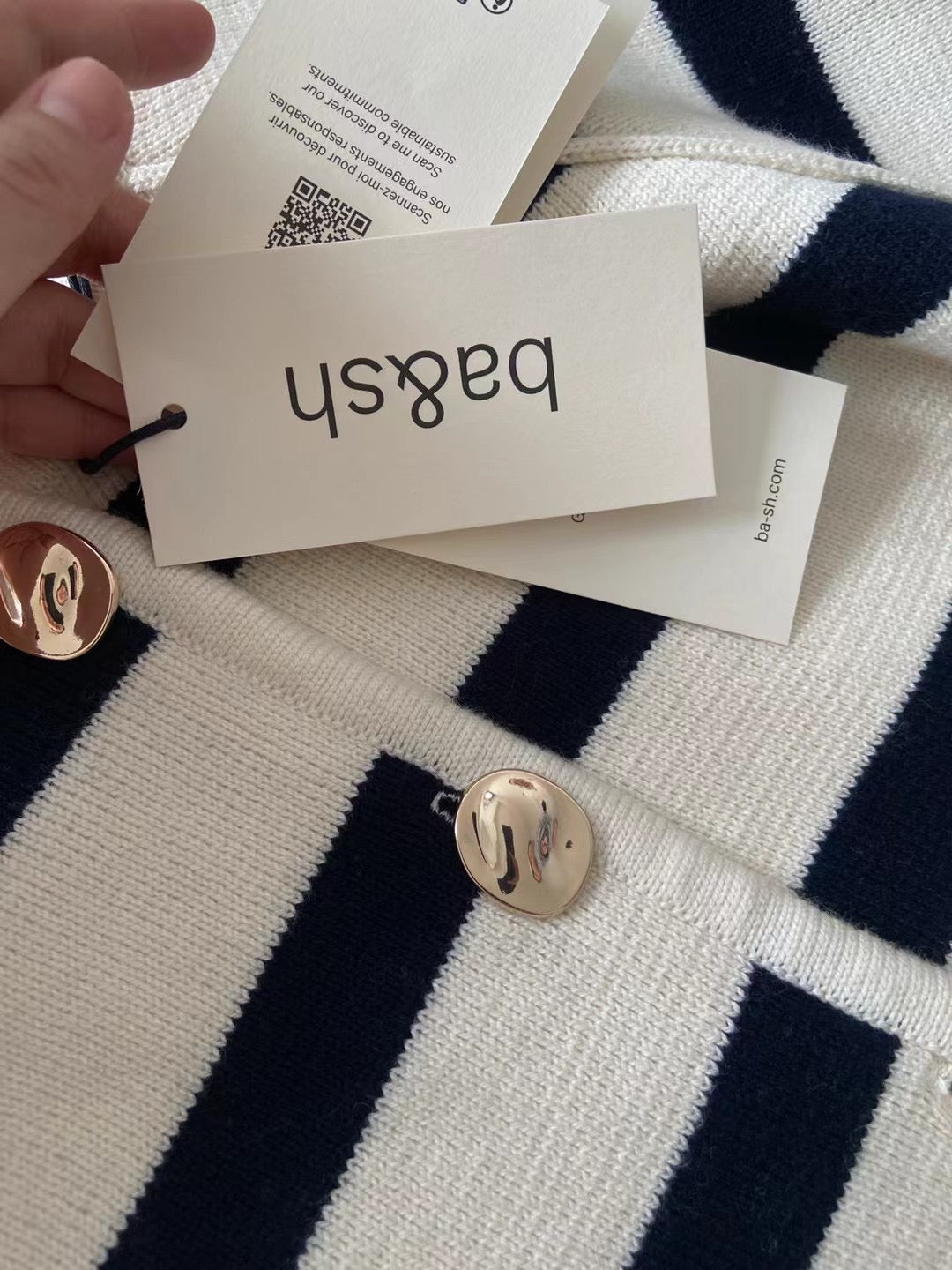 BA Massimo Striped Cardigan in Ecru/Navy