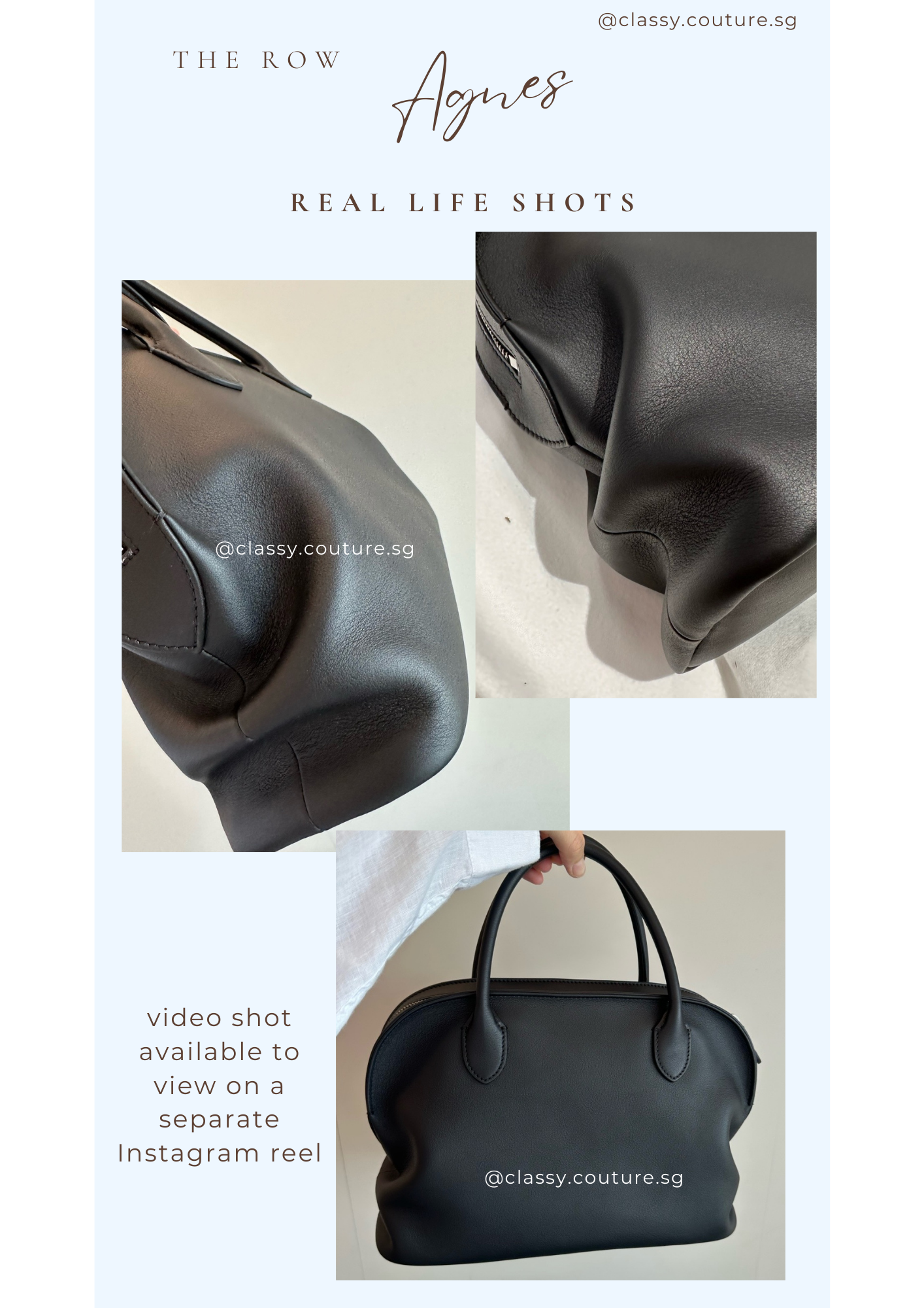 TR Agnes Bag in Black Calfskin Leather