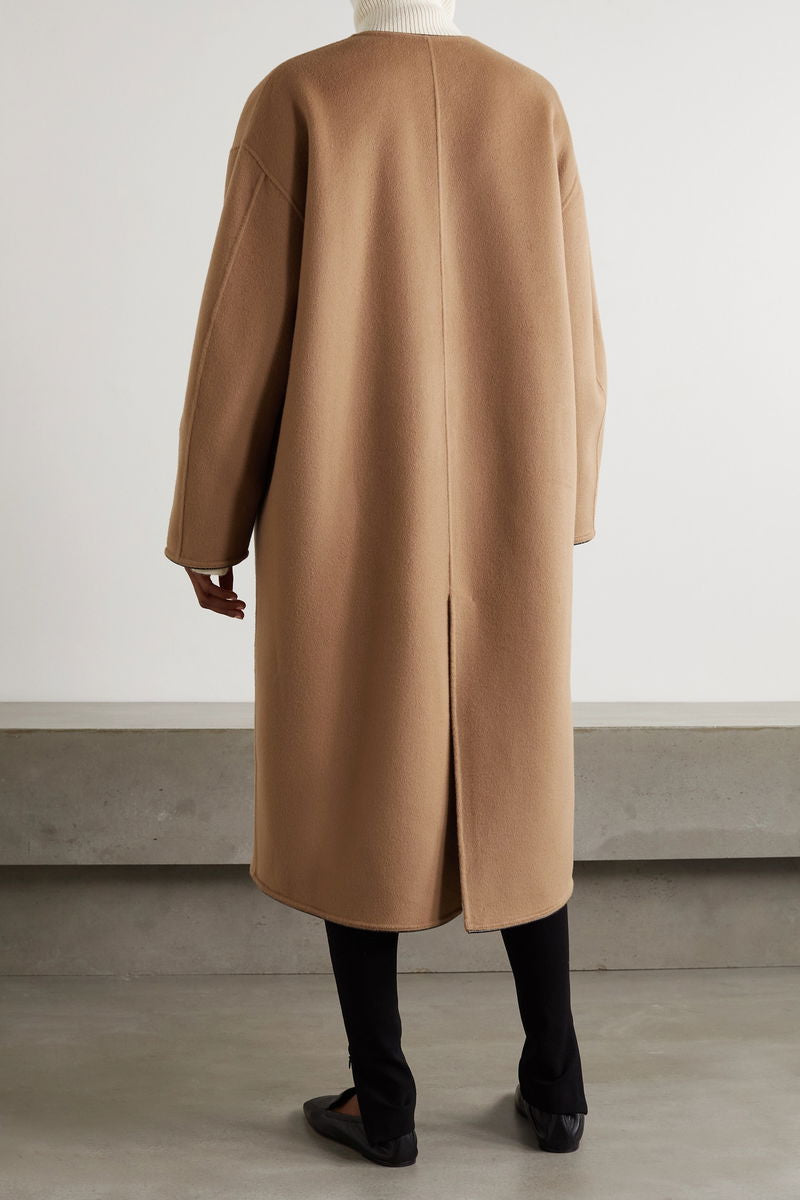 SALE! Tot Clasp Leather-Trimmed Brushed Wool And Cashmere-Blend Coat