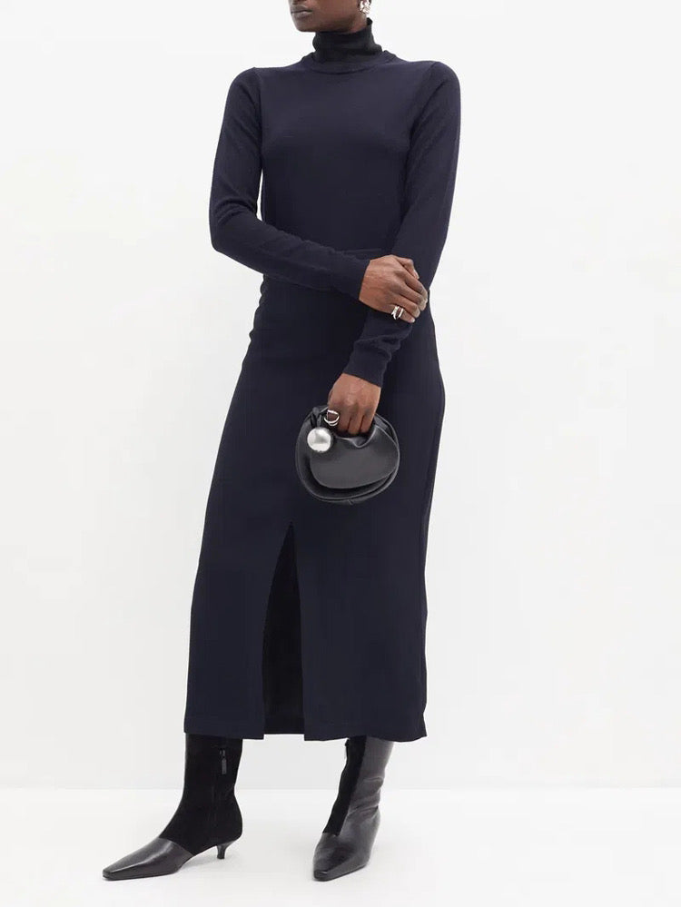 Tot High Neck Satin Viscose Top | Midi Skirt | Set