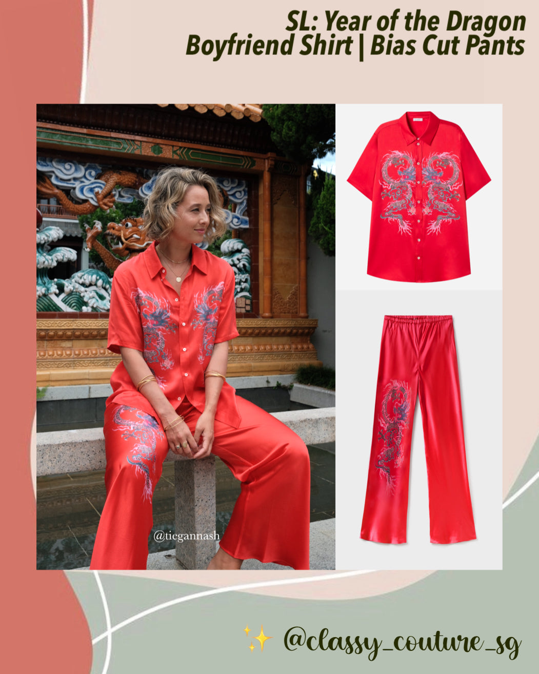 SL Year of the Dragon: Short Sleeve Boyfriend Shirt | Bias Cut Pants | Set