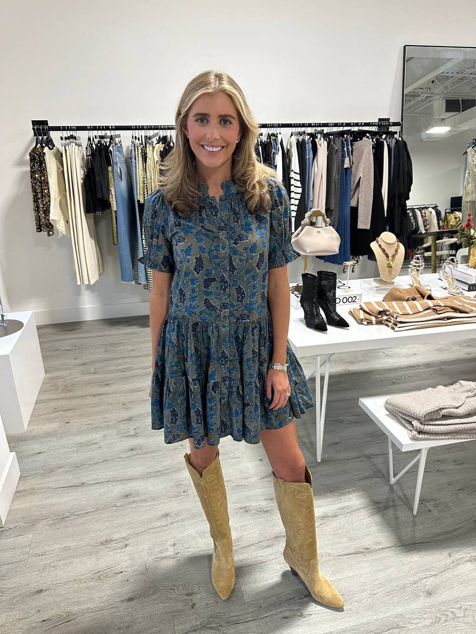 AA Las Alturas Cotton Mini Dress in Malene Floral Olive