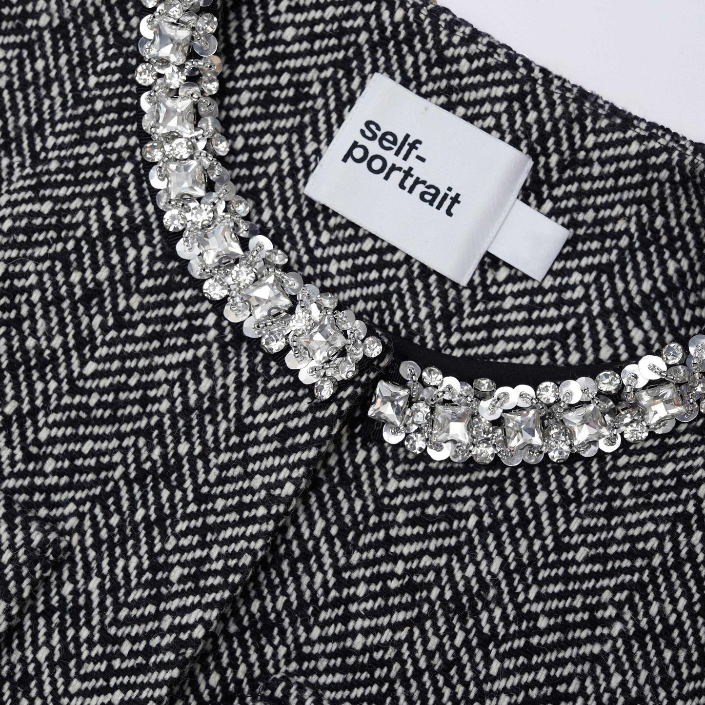 SP Black Herringbone Embellished Jacket | Mini Skirt | Set